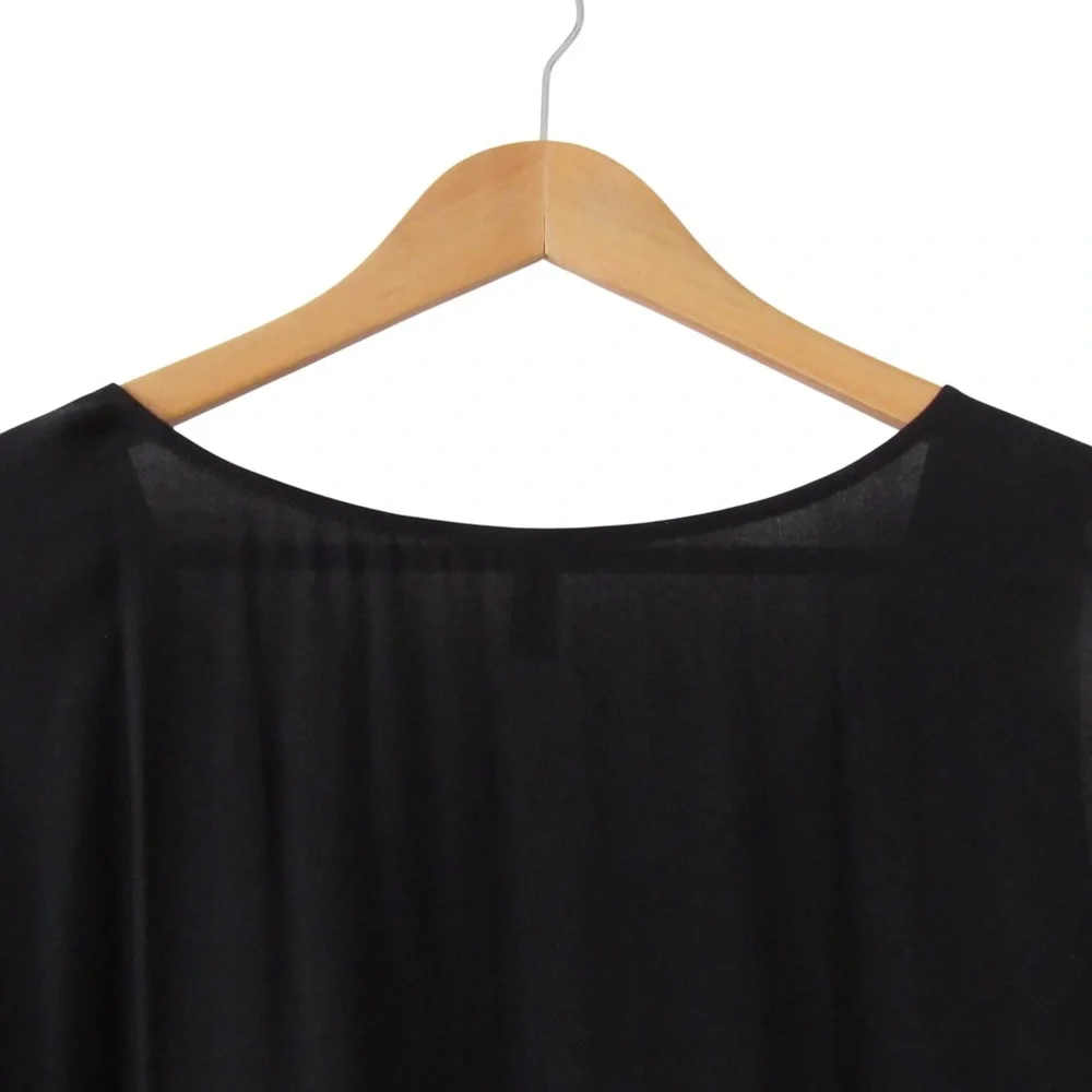 Eileen Fisher Black Silk Dress Large Sleeveless Crewneck Minimalist Lagenlook - Picture 7 of 9